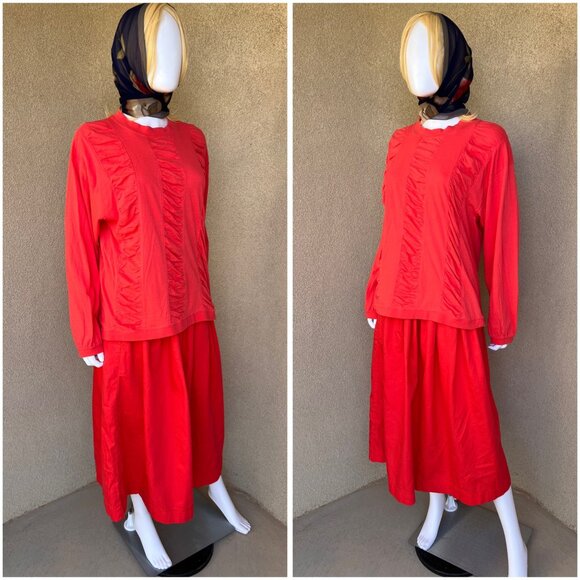 Vintage 80s Gene Ewing Bis Bis Wrinkled Rich Denim Skirt Set - Picture 2 of 5